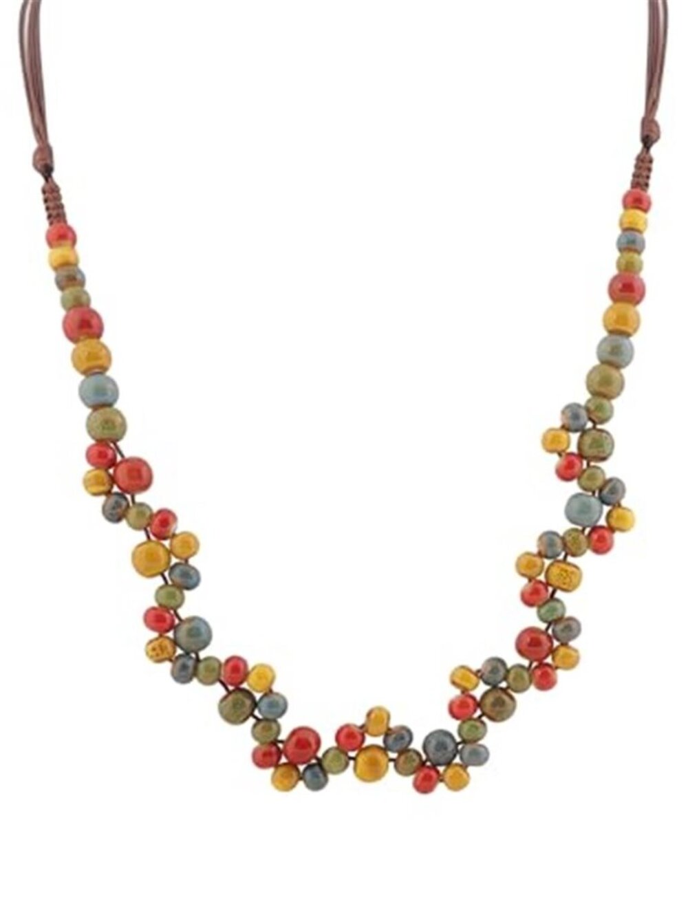 Vintage Bohemian Multicolor Ceramic Bead Strand Necklace for Women